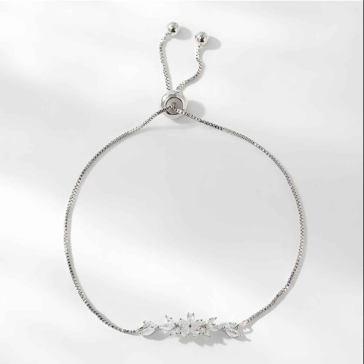 Zircon Flower Leaf Bracelet - Silver & Gold-plated Design for Women's Daily and Holiday Wear