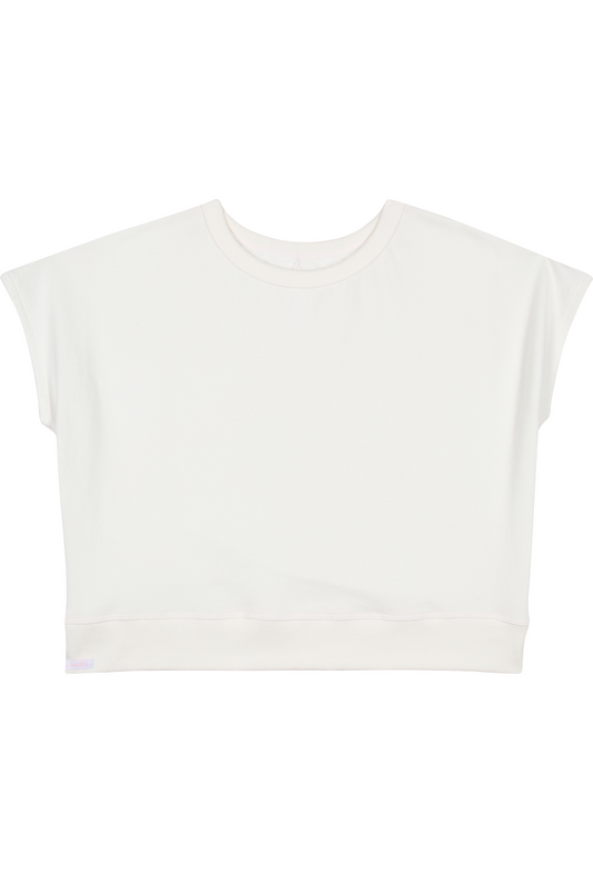 Top Bateau in Spugna di Cotone Biologico - Naturale con Cuciture Rosa Acqua di Rose