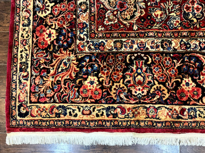 Persian Sarouk Rug 10x10, Square Persian Carpet, Red, Floral, Antique