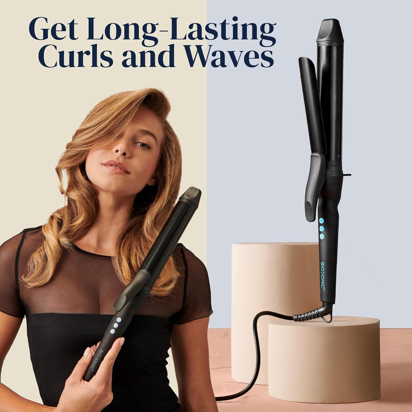 Bio Ionic Long Barrel Styler, rizador con tecnología de calor húmedo y NanoIonic MX, varita rizadora versátil con ajustes de calor ajustables, rizador de cabello con barril extendido