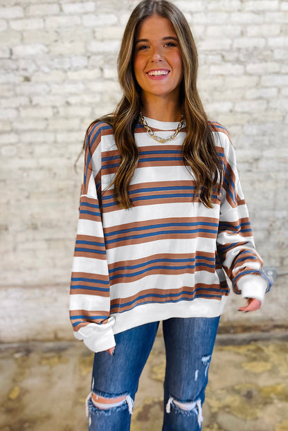Rose gestreifter Pullover mit Rundhalsausschnitt