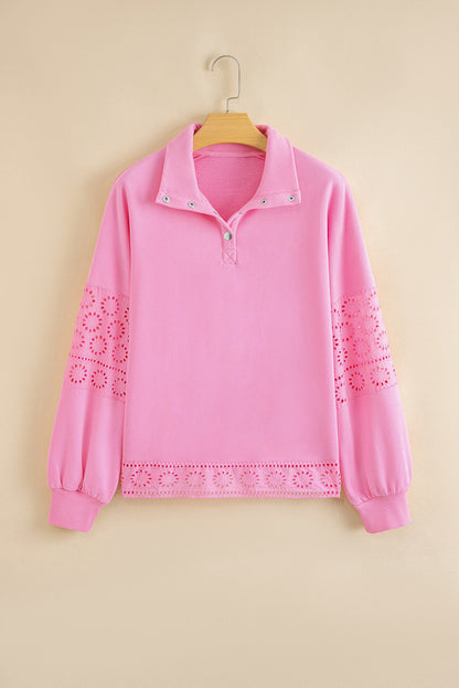Evangeline besticktes Blumenknopf-Pullover-Sweatshirt