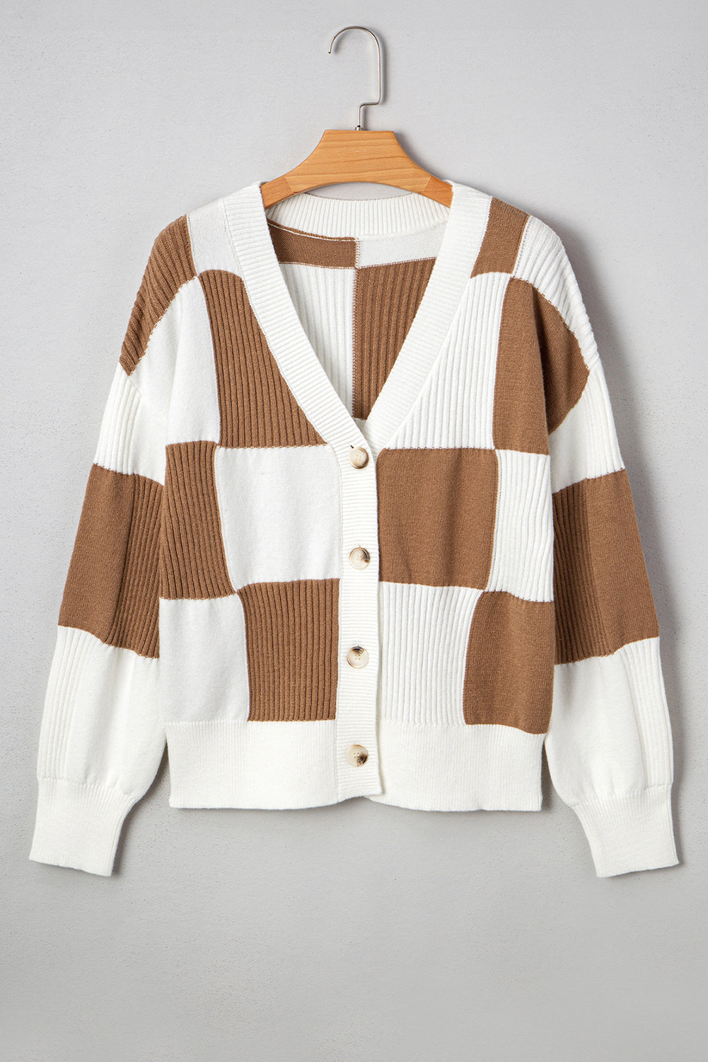 Sweter kardigan w kratę Julia z guzikami