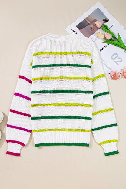 Kolorowy sweter w paski z okrągłym dekoltem Emerson
