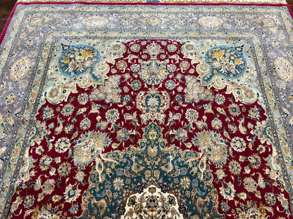 Stunning Persian Tabriz Rug 5x7, Signed by Masterweaver, Maroon, Floral Medallion, Ultra Fine 70 Raj 625 KPSI, Kork Wool Silk Foundation, Handmade
