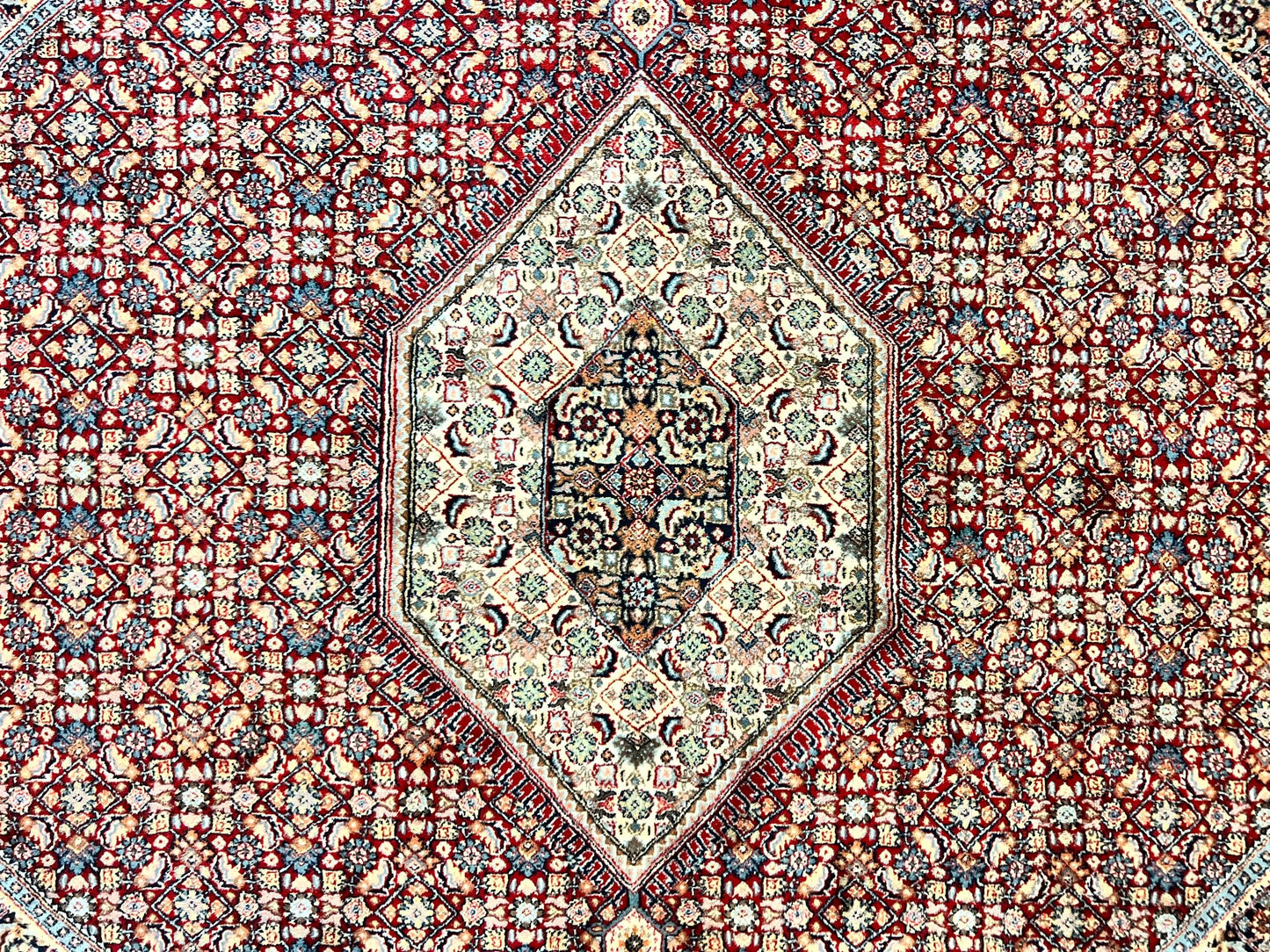 Square Indo Persian Bidjar Rug 10x10, Red, Handmade Vintage Wool Carpet