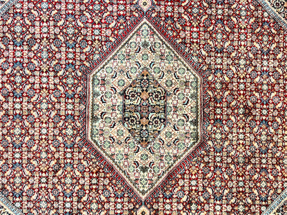 Square Indo Persian Bidjar Rug 10x10, Red, Handmade Vintage Wool Carpet