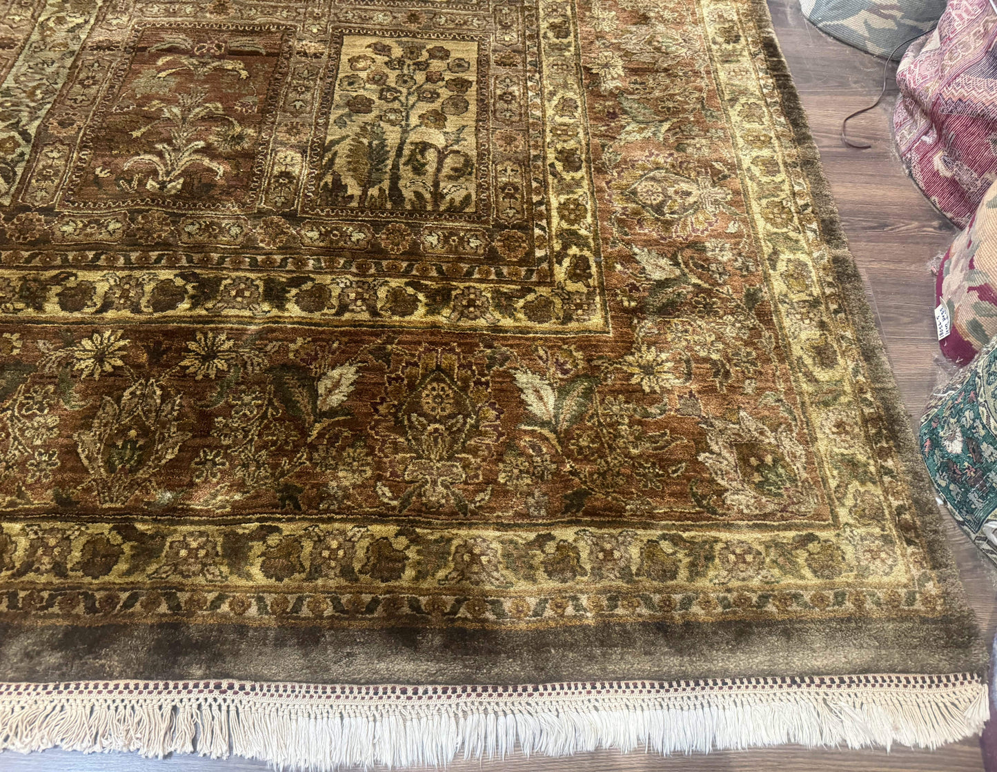 Large Indian Wool Rug 12x14, Wool Handmade Panel Design Carpet, Traditional, Palace Size