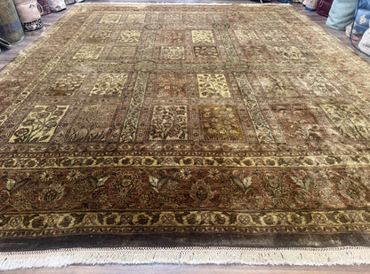 Large Indian Wool Rug 12x14, Wool Handmade Panel Design Carpet, Traditional, Palace Size