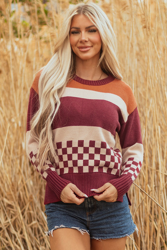Sweter Noelle w kratę, dziergany