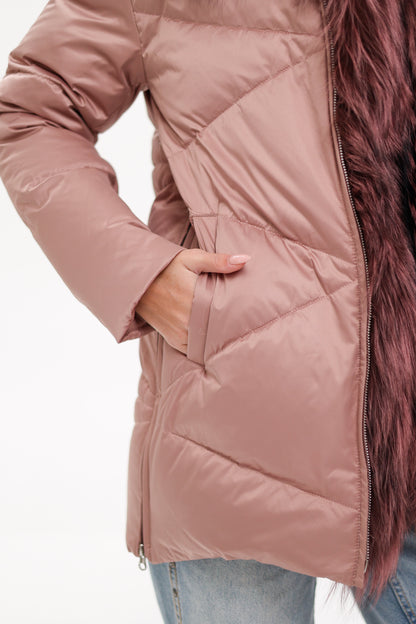 Parka imbottito con piumino e rifinitura in vera pelliccia di volpe argentata