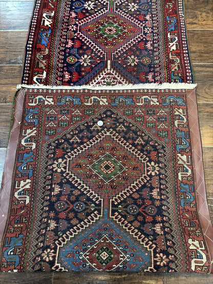 Persian Tribal Runner Rug 2.6 x 20 ft, Antique Persian Shiraz Carpet for Hallway, Colorful Navy Blue