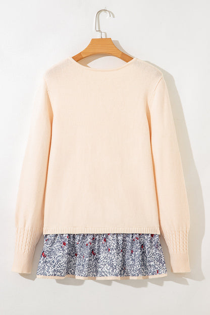 Mary Cable Teksturowany Boho Sweter z Falbaną na Dole