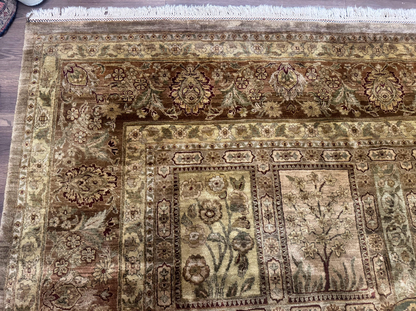 Large Indian Wool Rug 12x14, Wool Handmade Panel Design Carpet, Traditional, Palace Size