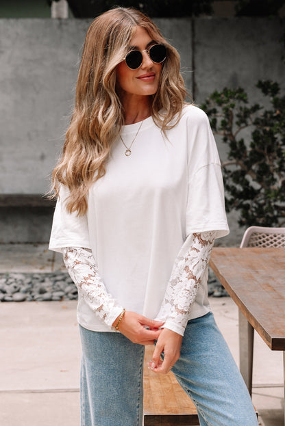 Hallie Spitzen-Longsleeve mit Einsatz und überschnittenen Schultern