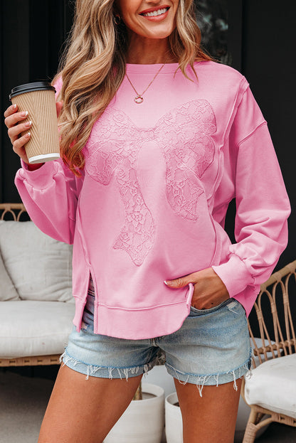 Brianna Spitzen-Schleife besticktes Sweatshirt mit sichtbarer Naht