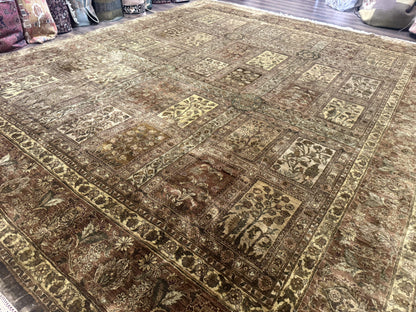 Large Indian Wool Rug 12x14, Wool Handmade Panel Design Carpet, Traditional, Palace Size