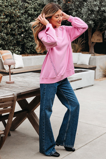 Lilah Spitzenbesetztes Raglanärmel Locker Geschnittenes Sweatshirt
