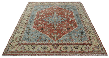 8x10 Antique look Traditional Floral Gray, Rust and Beige Hand knotted wool Area Rug