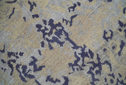 8x10 Beige, Blue and Silver Antique Style, Abstract Hand Knotted Low pile Wool Area Rug