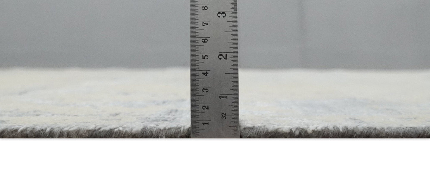 8x10 Beige, Charcoal and Silver Traditional Medallion Hand Knotted Wool and Bamboo Silk Area Rug