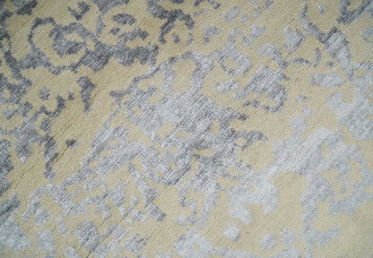 8x10 Beige, Charcoal and Silver Traditional Medallion Hand Knotted Wool and Bamboo Silk Area Rug