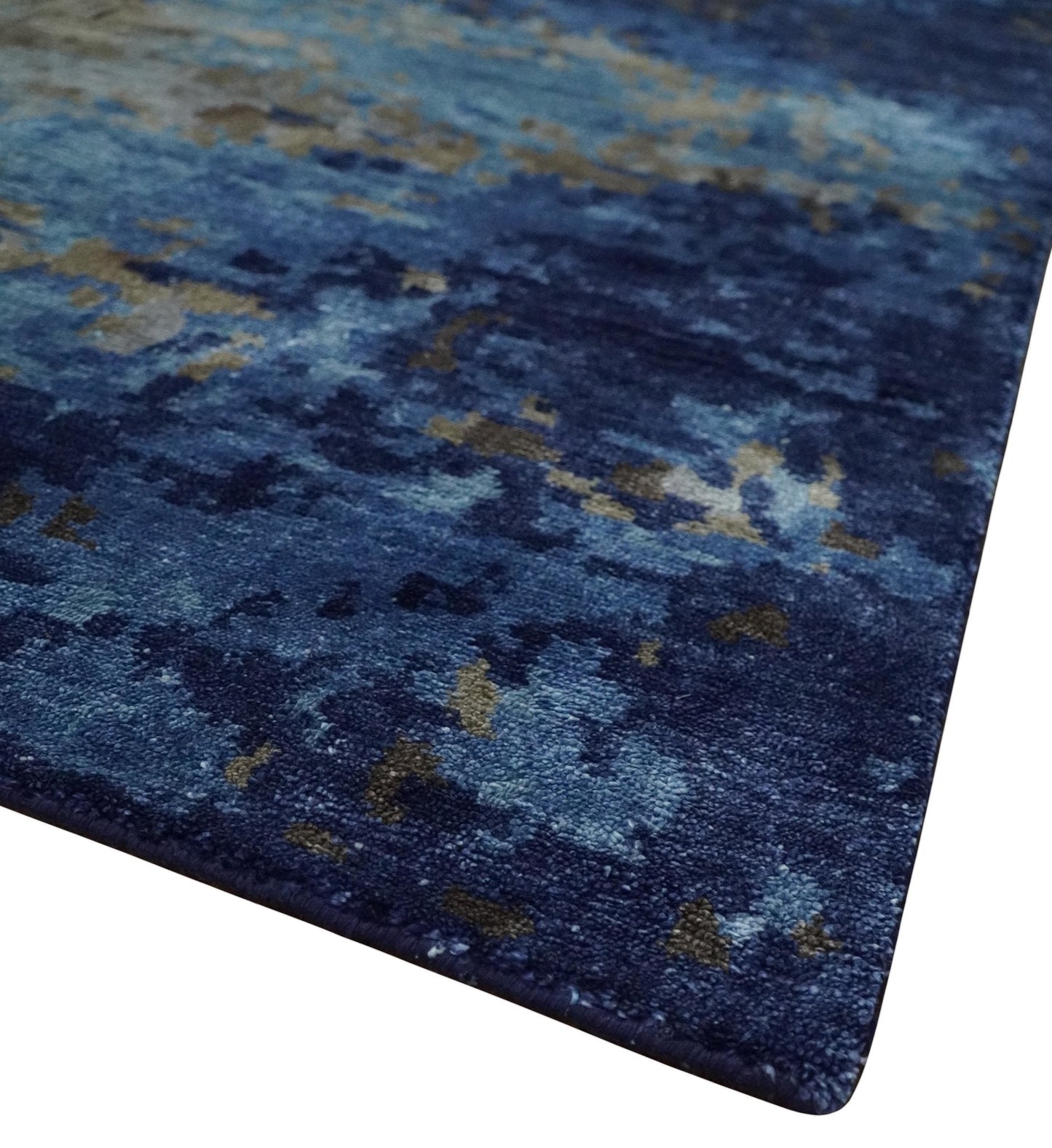 8x10 Blue, Beige and Brown Modern Abstract Hand Knotted wool and bamboo Silk Area Rug