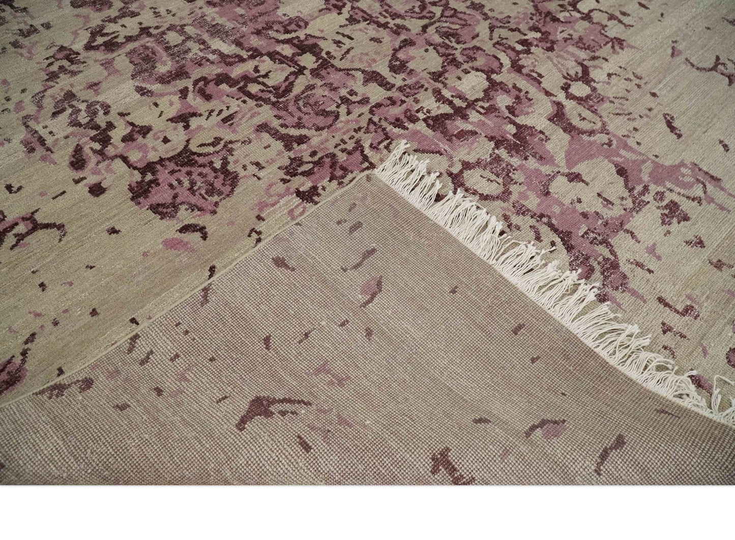 8x10 Camel and Purple Antique Style, Abstract Hand Knotted Low pile Wool Area Rug