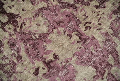 8x10 Camel and Purple Antique Style, Abstract Hand Knotted Low pile Wool Area Rug