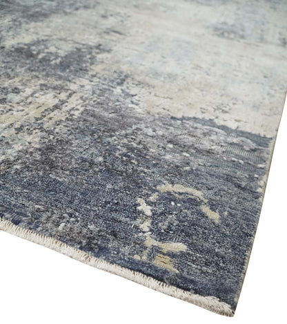 8x10 Charcoal, Beige and Gray Modern Abstract Distressed Finish High Low texture Hand Knotted Rug