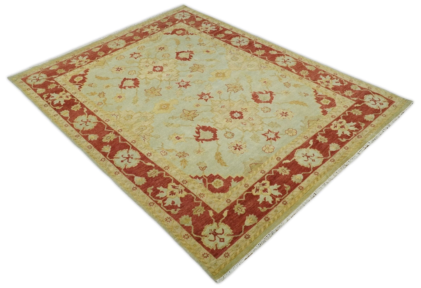 8x10 Fine Hand Knotted Beige and Rust Traditional Vintage Persian Antique Wool Rug | AGR36