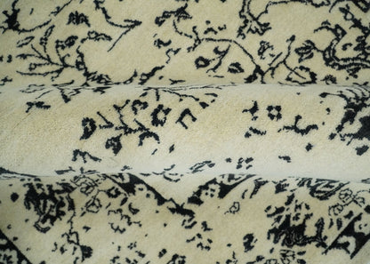 8x10 Fine Hand Knotted Beige and Black Traditional Vintage Persian Antique Wool Rug | AGR35