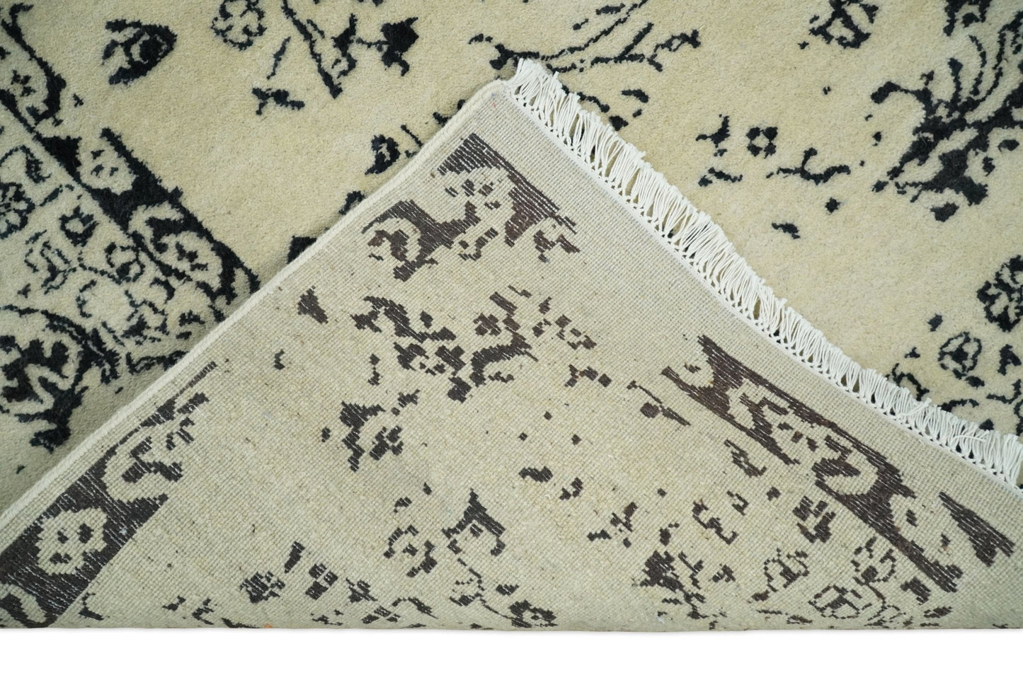 8x10 Fine Hand Knotted Beige and Black Traditional Vintage Persian Antique Wool Rug | AGR35