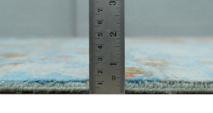 8x10 Fine Hand Knotted Beige and Blue Modern Abstract Style Antique Wool and Silk Area Rug | AGR43