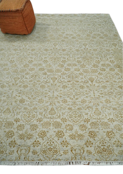 8x10 Fine Hand Knotted Beige and Gold Traditional Vintage Persian Style Antique Silk Rug | AGR21