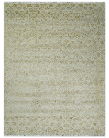 8x10 Fine Hand Knotted Beige and Gold Traditional Vintage Persian Style Antique Silk Rug | AGR21