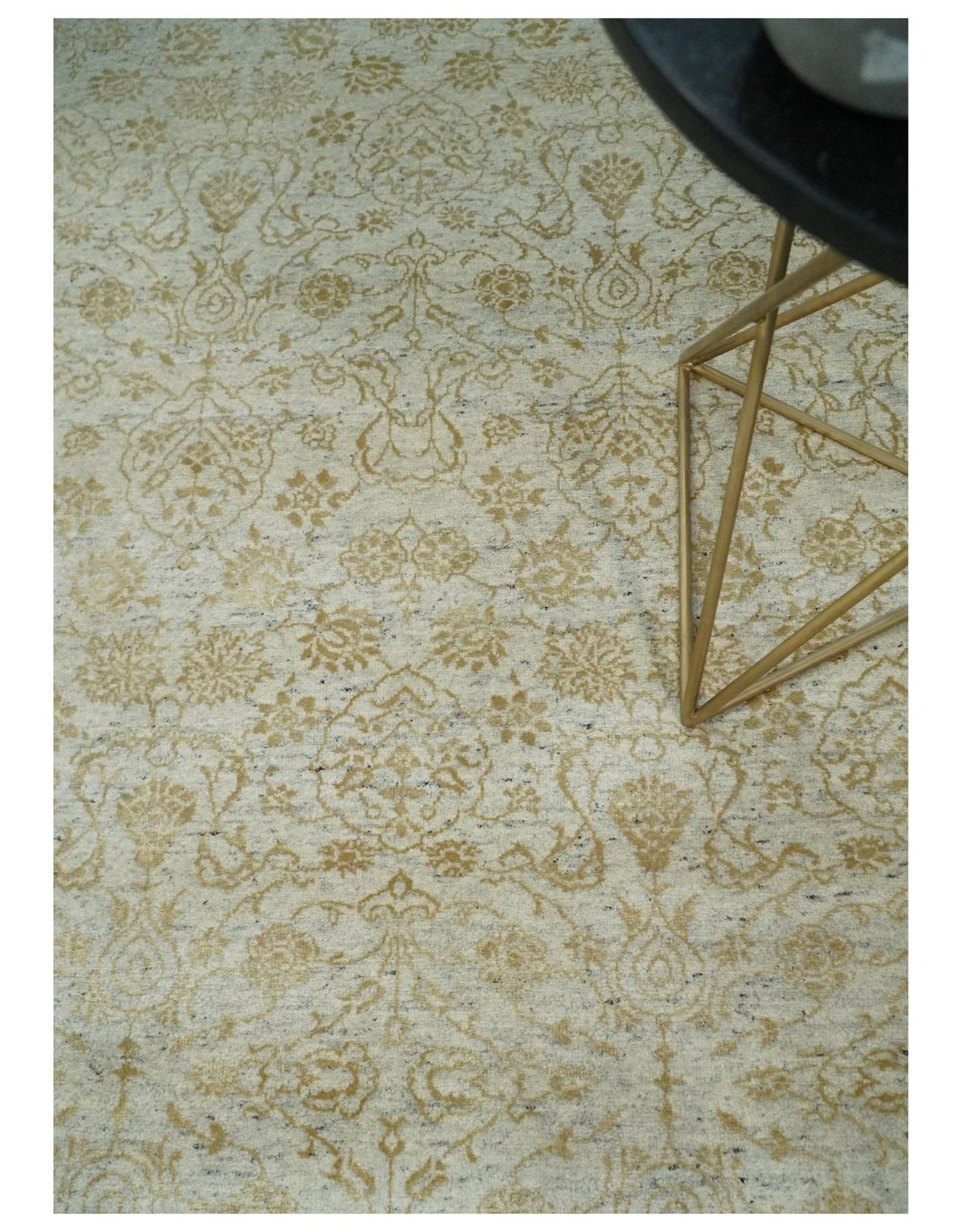 8x10 Fine Hand Knotted Beige and Gold Traditional Vintage Persian Style Antique Silk Rug | AGR21