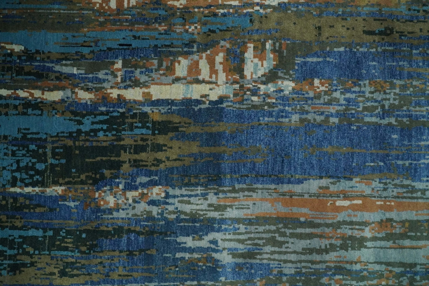 8x10 Fine Hand Knotted Blue and Brown Modern Abstract Wool Area Rug | AGR42