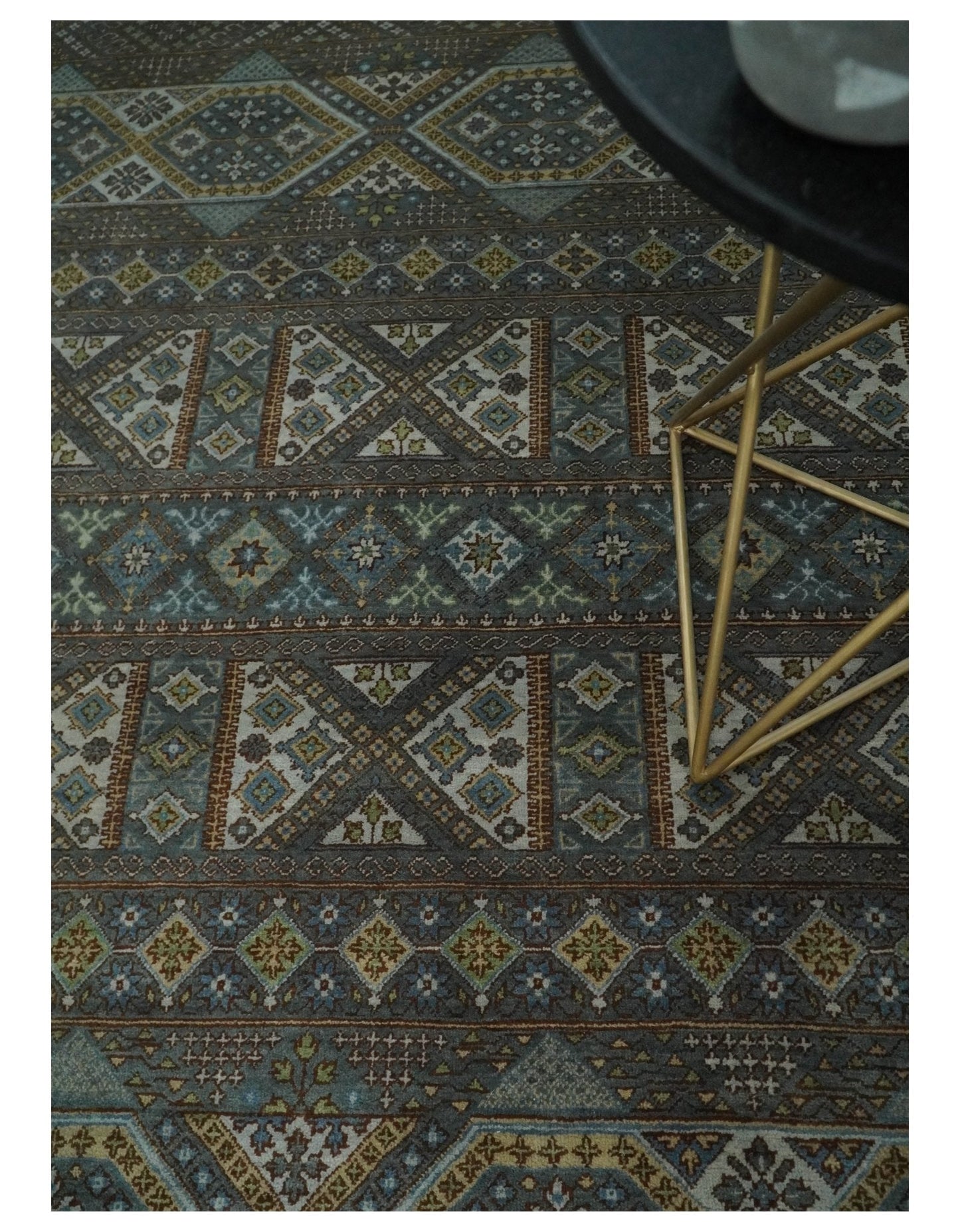 8x10 Fine Hand Knotted Brown and Blue Southwestern Traditional Antique Area Rug | AGR41