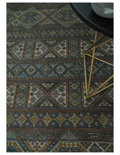 8x10 Fine Hand Knotted Brown and Blue Southwestern Traditional Antique Area Rug | AGR41