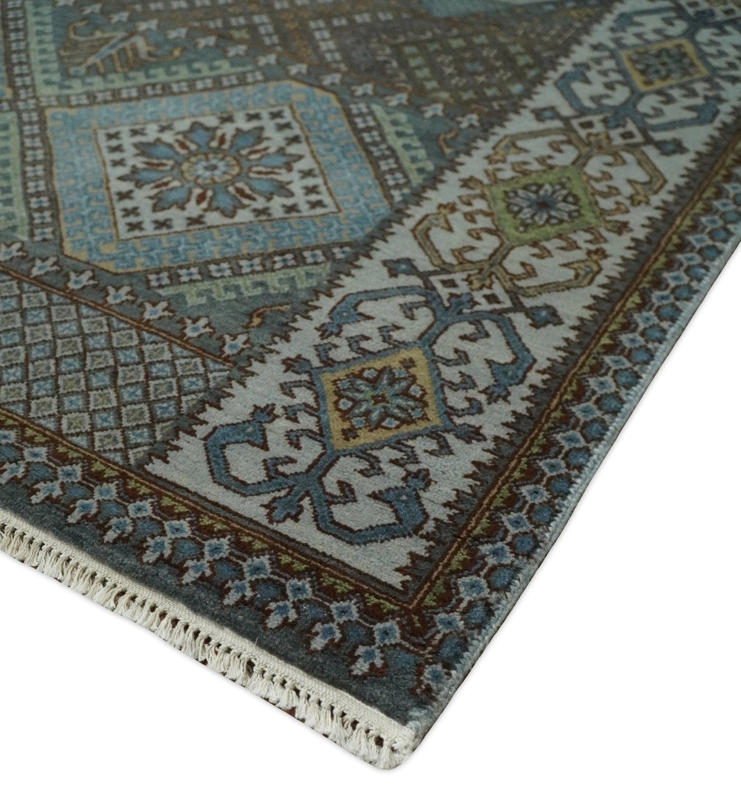 8x10 Fine Hand Knotted Brown and Blue Southwestern Traditional Antique Area Rug | AGR41