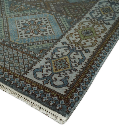 8x10 Fine Hand Knotted Brown and Blue Southwestern Traditional Antique Area Rug | AGR41