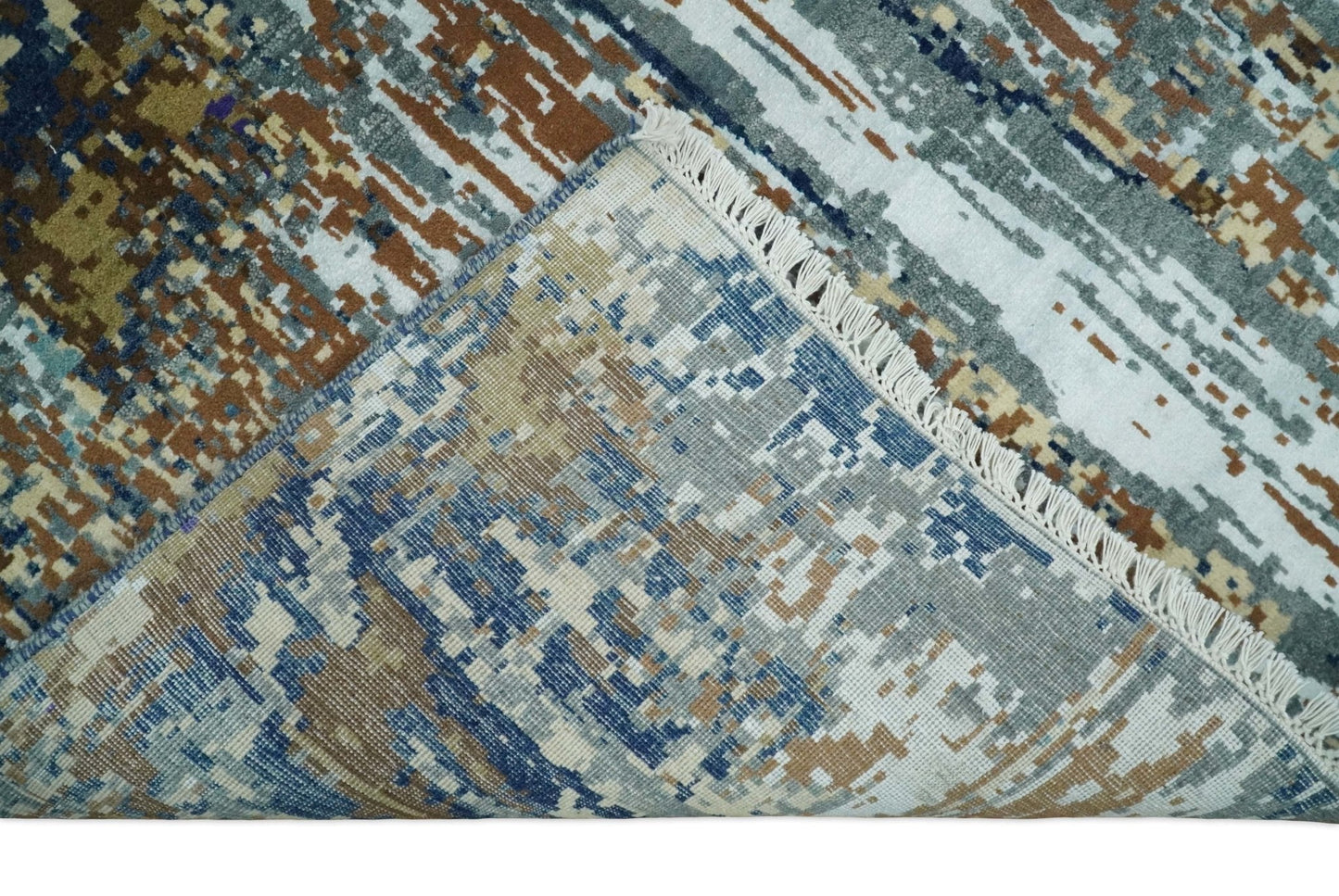 8x10 Fine Hand Knotted Brown Multicolor Modern Abstract Wool and Bamboo Silk Area Rug | AGR19