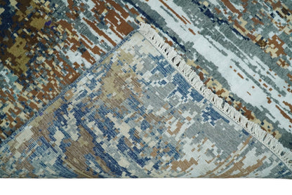 8x10 Fine Hand Knotted Brown Multicolor Modern Abstract Wool and Bamboo Silk Area Rug | AGR19