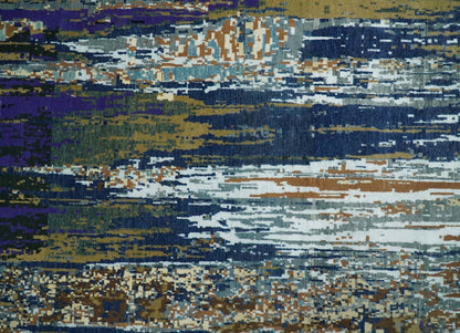 8x10 Fine Hand Knotted Brown Multicolor Modern Abstract Wool and Bamboo Silk Area Rug | AGR19