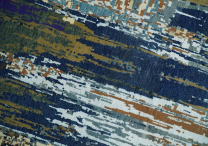 8x10 Fine Hand Knotted Brown Multicolor Modern Abstract Wool and Bamboo Silk Area Rug | AGR19