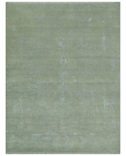 8X10 Fine Hand Knotted Green And Gray Modern abstract Design Wool and Art Silk Rug