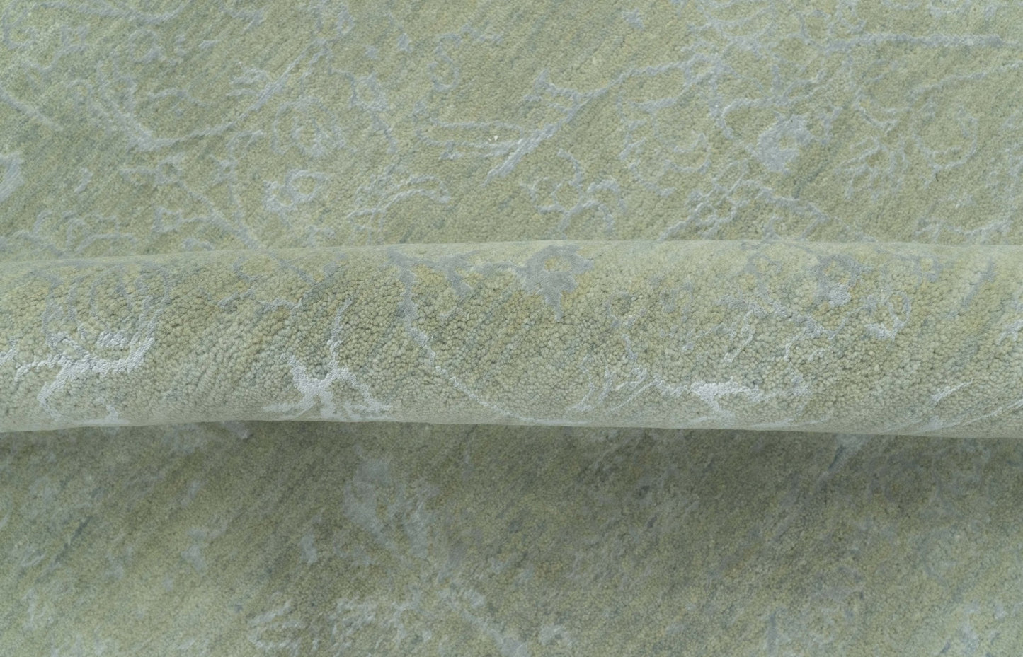 8X10 Fine Hand Knotted Green And Gray Modern abstract Design Wool and Art Silk Rug