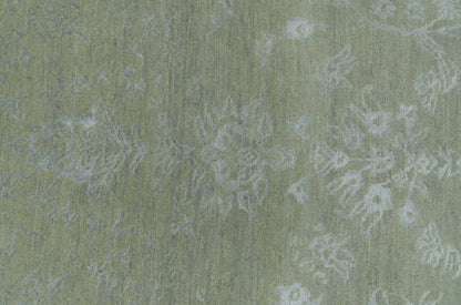 8X10 Fine Hand Knotted Green And Gray Modern abstract Design Wool and Art Silk Rug