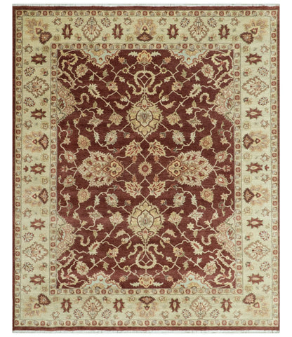 8X10 Fine Hand Knotted Rust And Gold Traditional Design Wool Rug